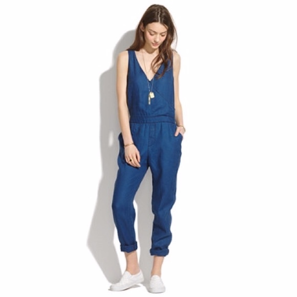 Madewell Pants - Madewell Crossback Linen Indigo Jean Jumpsuit 0